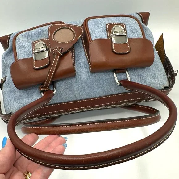 Vintage DOONEY & BOURKE Y2K Sig Double Pocket Denim Canvas Satchel - Picture 11 of 16
